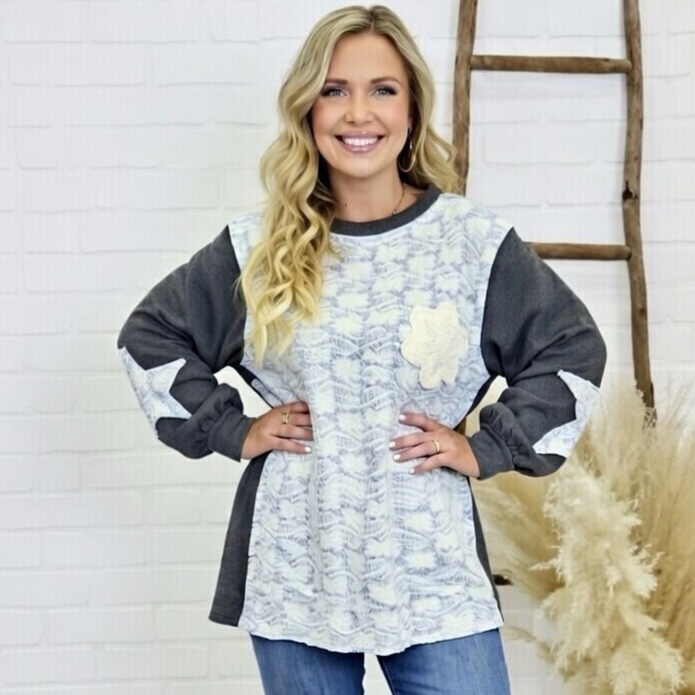 Pol Oversized Balcony View Tunic Patchwork Top - image 1